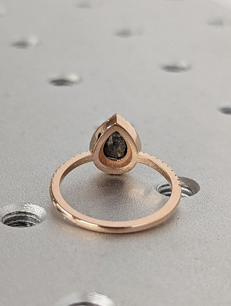 1ct Pear Salt and Pepper Diamond Rose Gold Wedding Ring
