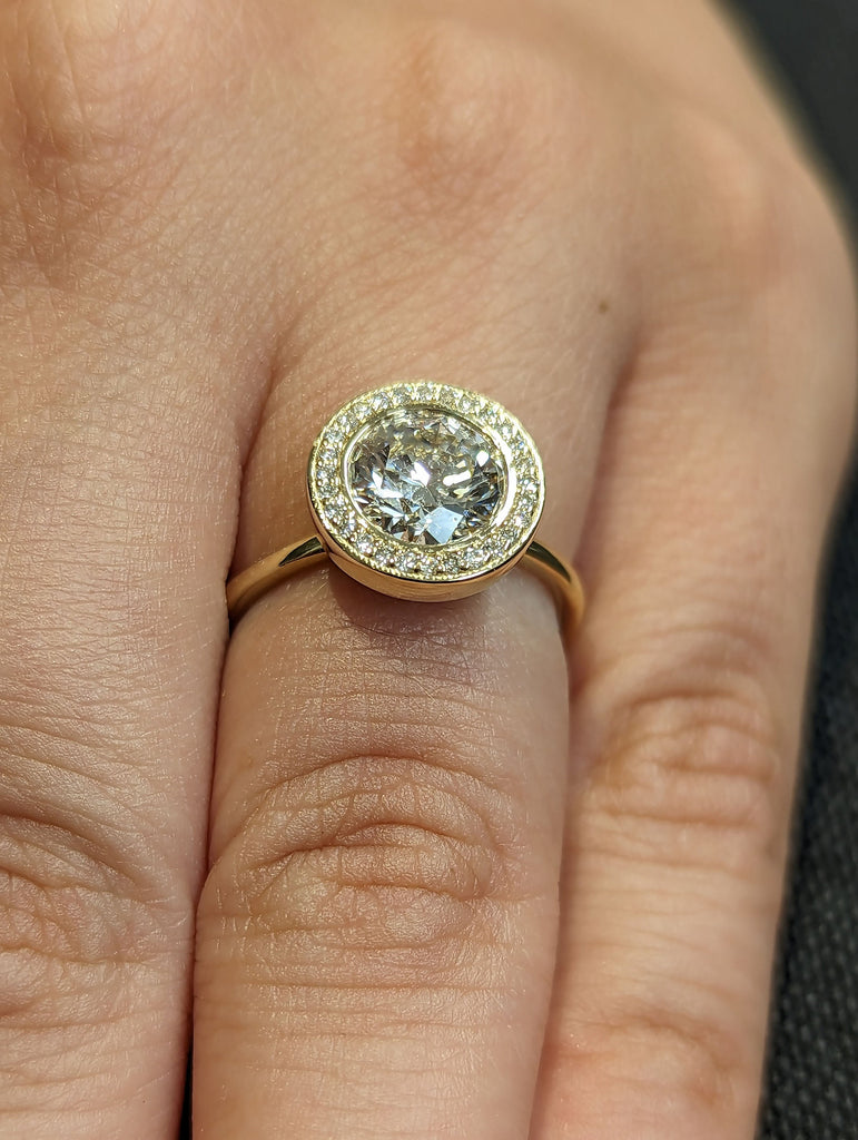 1.5ct Round Lab Diamond 14K Yellow Gold Bezel Set Diamond Halo Promise Ring