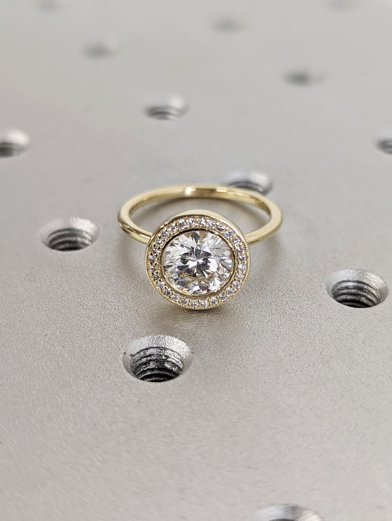 1.5ct Round Lab Grown Diamond 14K Yellow Gold Lab Diamond Halo Engagement Ring