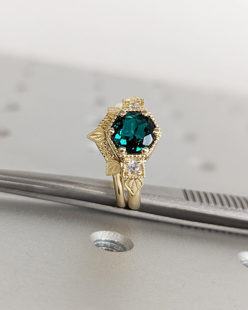 Emerald Ring Vintage Emerald Engagement Ring 14K Yellow Gold Ring Gift Unique Antique Wedding Promise Anniversary Ring For Her Birthstone