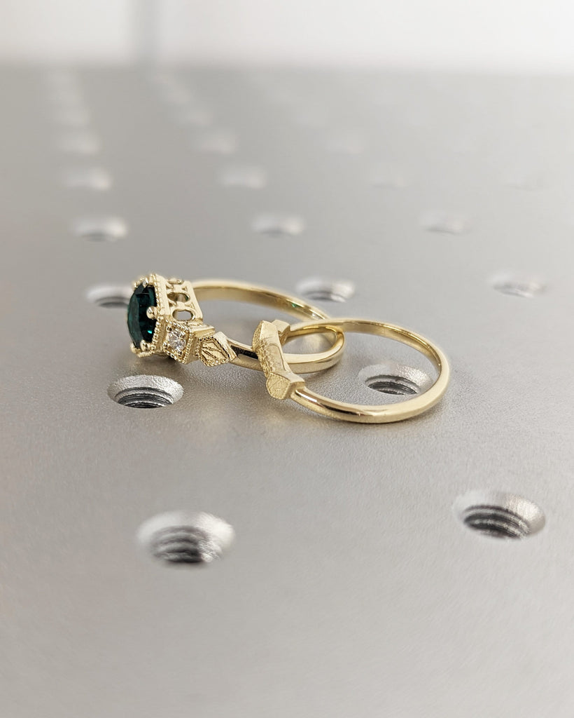 Emerald Ring Vintage Emerald Engagement Ring 14K Yellow Gold Ring Gift Unique Antique Wedding Promise Anniversary Ring For Her Birthstone