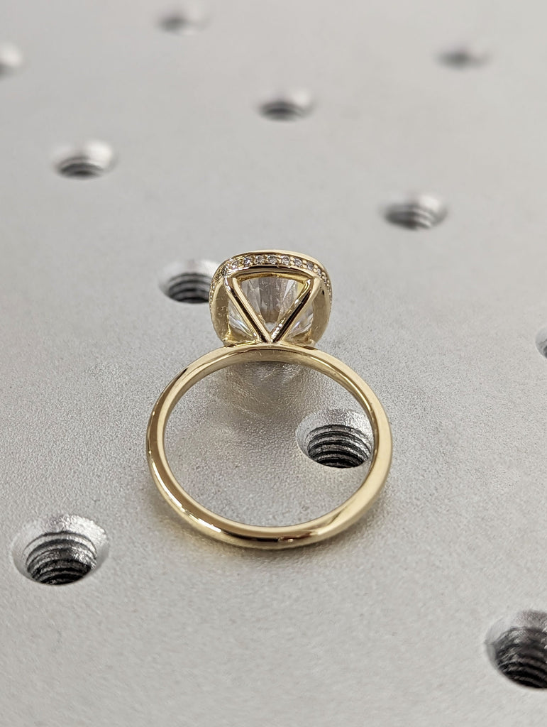 14K Yellow Gold Diamond or Moissanite Hidden Halo Engagement Ring