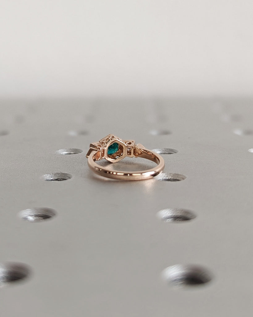 Emerald ring vintage emerald engagement ring 14k rose gold ring gift unique antique wedding promise anniversary ring for her birthstone ring