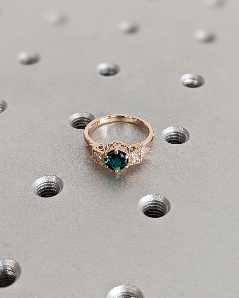 Emerald ring vintage emerald engagement ring 14k rose gold ring gift unique antique wedding promise anniversary ring for her birthstone ring