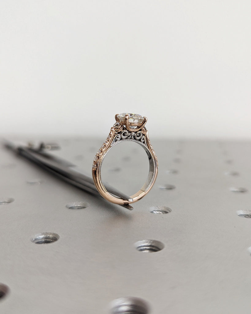 Moissanite engagement ring round cut vintage engagement ring prong set ring moissanite ring two tone anniversary ring rose & white gold