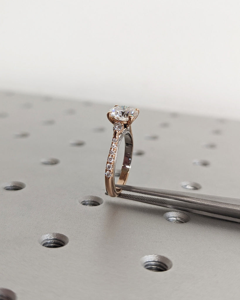 Moissanite engagement ring round cut vintage engagement ring prong set ring moissanite ring two tone anniversary ring rose & white gold