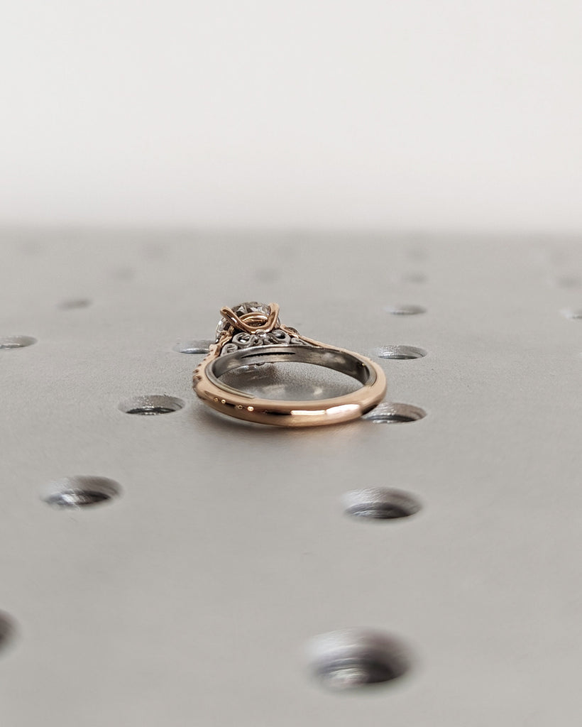 Moissanite engagement ring round cut vintage engagement ring prong set ring moissanite ring two tone anniversary ring rose & white gold