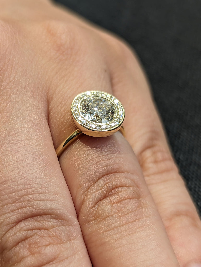 1.5ct Round Moissanite 14K Yellow Gold Diamond Halo Promise Ring