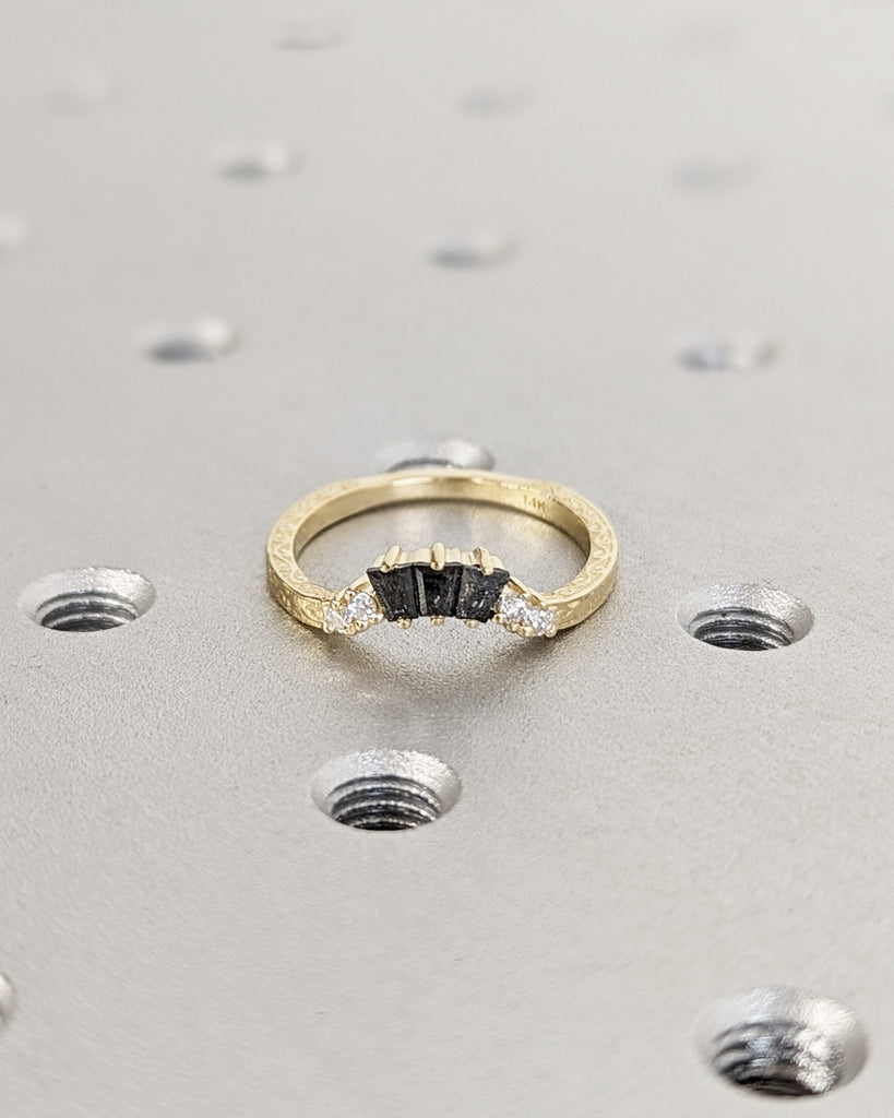 14K Yellow Gold Salt and Pepper Diamond Wedding Ring | 1920s Vintage Diamond Ring | Art Deco Eternity Ring | Anniversary Gift for Her