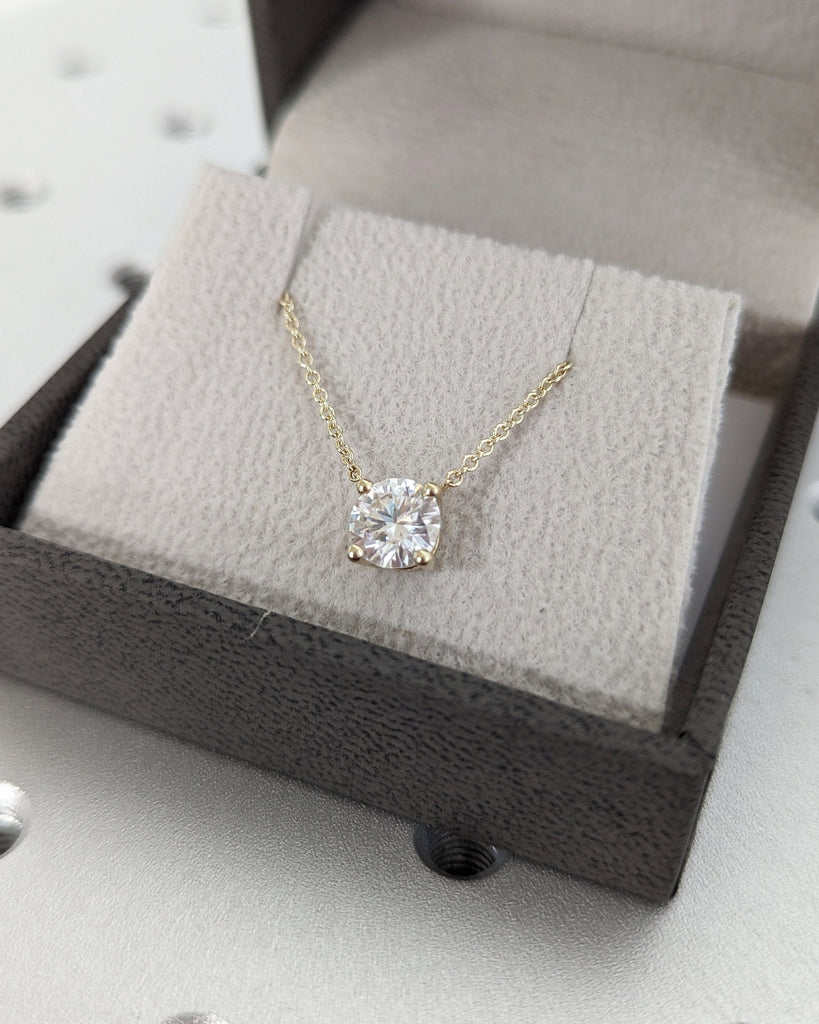 1CT Moissanite Necklace • Round Moissanite Necklace • Moissanite Solitaire Necklace • Perfect Gift for Her • Minimalist Solitaire • Handmade