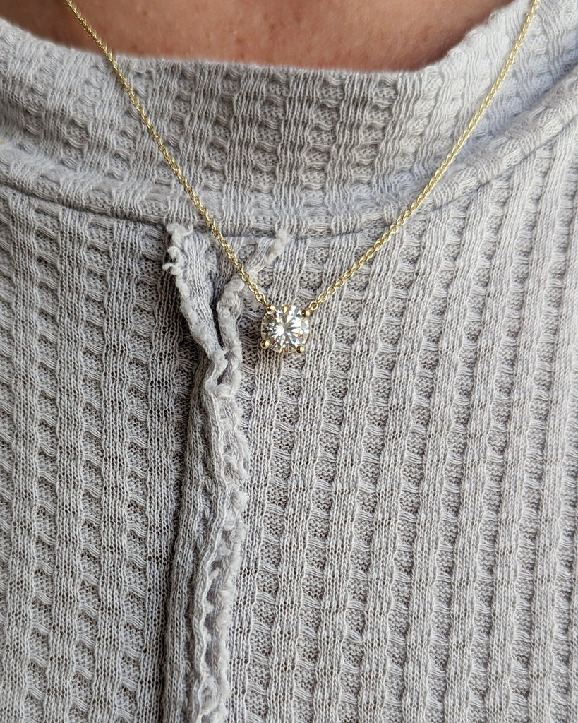 1CT Moissanite Necklace • Round Moissanite Necklace • Moissanite Solitaire Necklace • Perfect Gift for Her • Minimalist Solitaire • Handmade