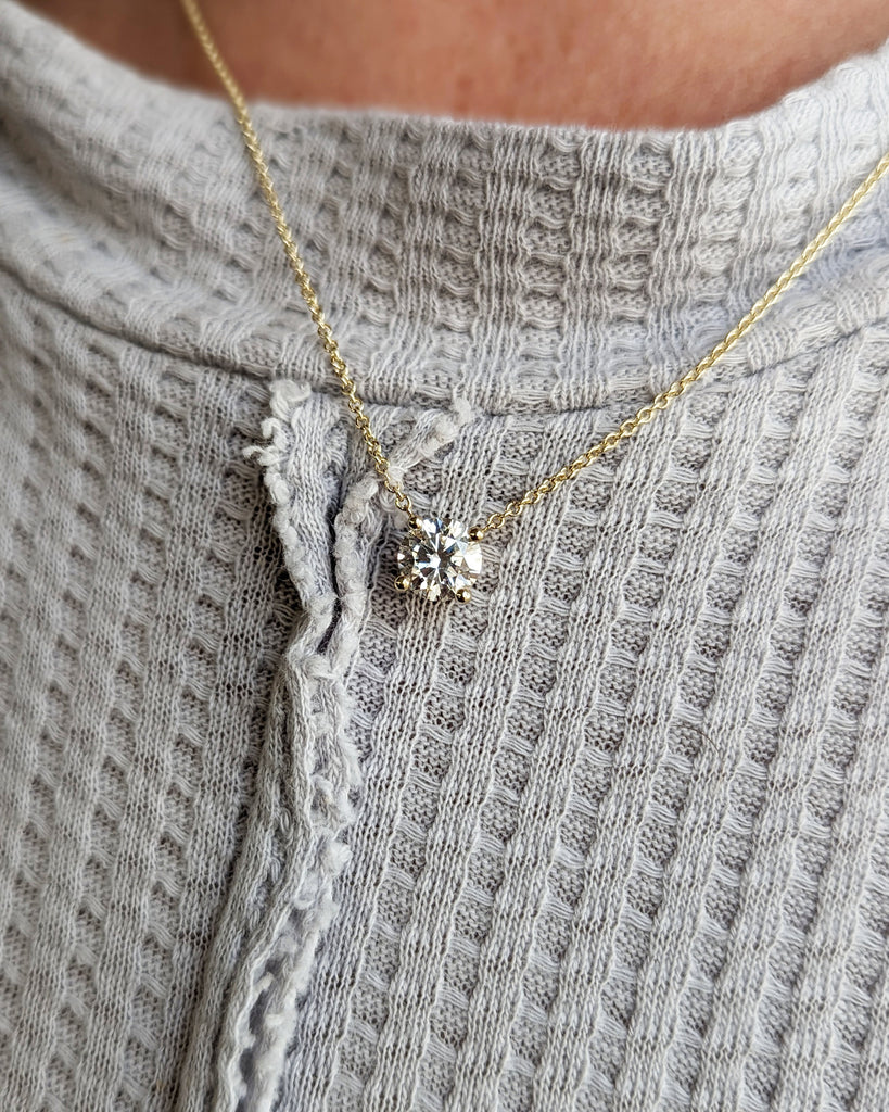 1CT Moissanite Necklace • Round Moissanite Necklace • Moissanite Solitaire Necklace • Perfect Gift for Her • Minimalist Solitaire • Handmade