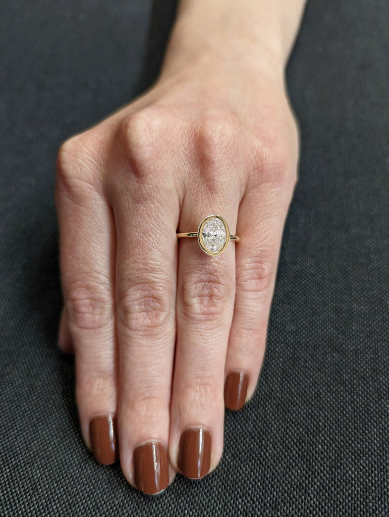 2 Carat Oval Bezel Solitaire Ring Brilliant Cut Lab Diamond Engagement Ring Dainty Promise Bezel Ring Solitaire Bezel Ring Vintage Bridal