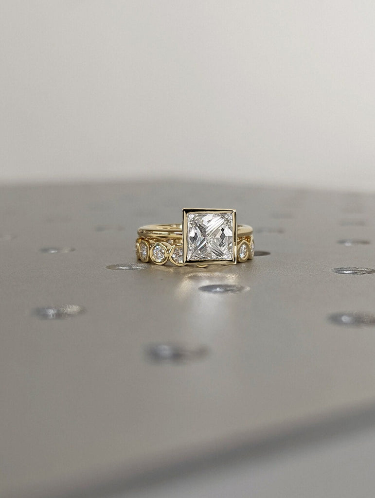 2CT Princess Cut Moissanite Solitaire Ring, 14K Yellow Gold Engagement Ring, Bezel Setting, Statement Ring, Gift For Her, Vintage Bridal Set