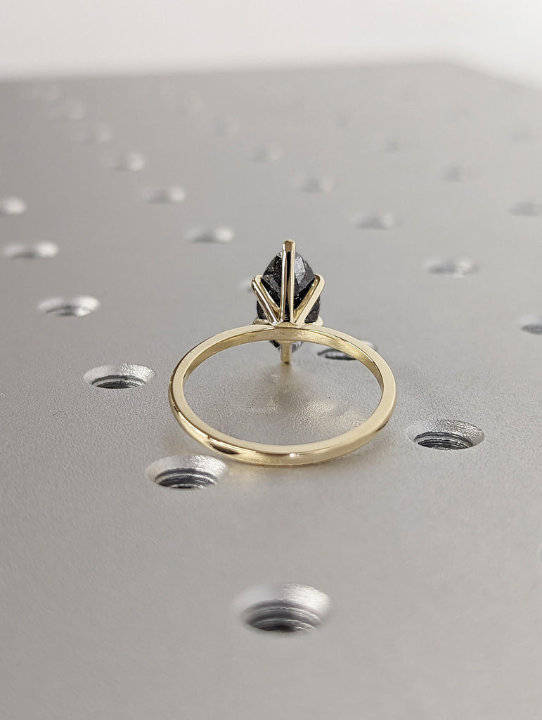1 Carat Marquise Engagement Ring, Marquise Salt and Pepper Diamond Solitaire Engagement Ring, Wedding Ring, Anniversary Ring 14K Yellow Gold