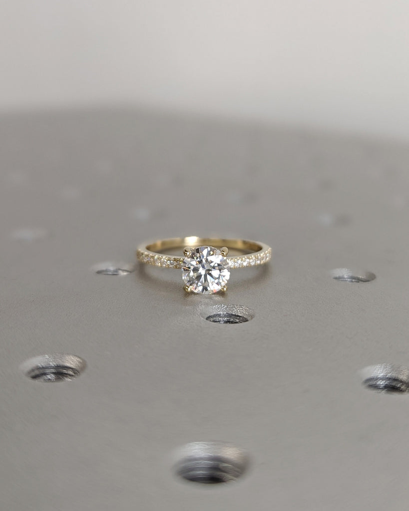 Round Engagement Ring, Round Cut Moissanite Engagement Ring, Diamond Hidden Halo Ring, Round Moissanite Ring, Hidden Halo Ring, Art Deco