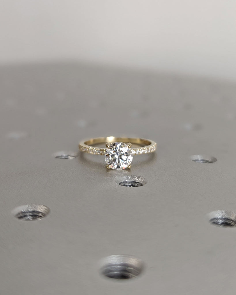 Round Engagement Ring, Round Cut Moissanite Engagement Ring, Diamond Hidden Halo Ring, Round Moissanite Ring, Hidden Halo Ring, Art Deco