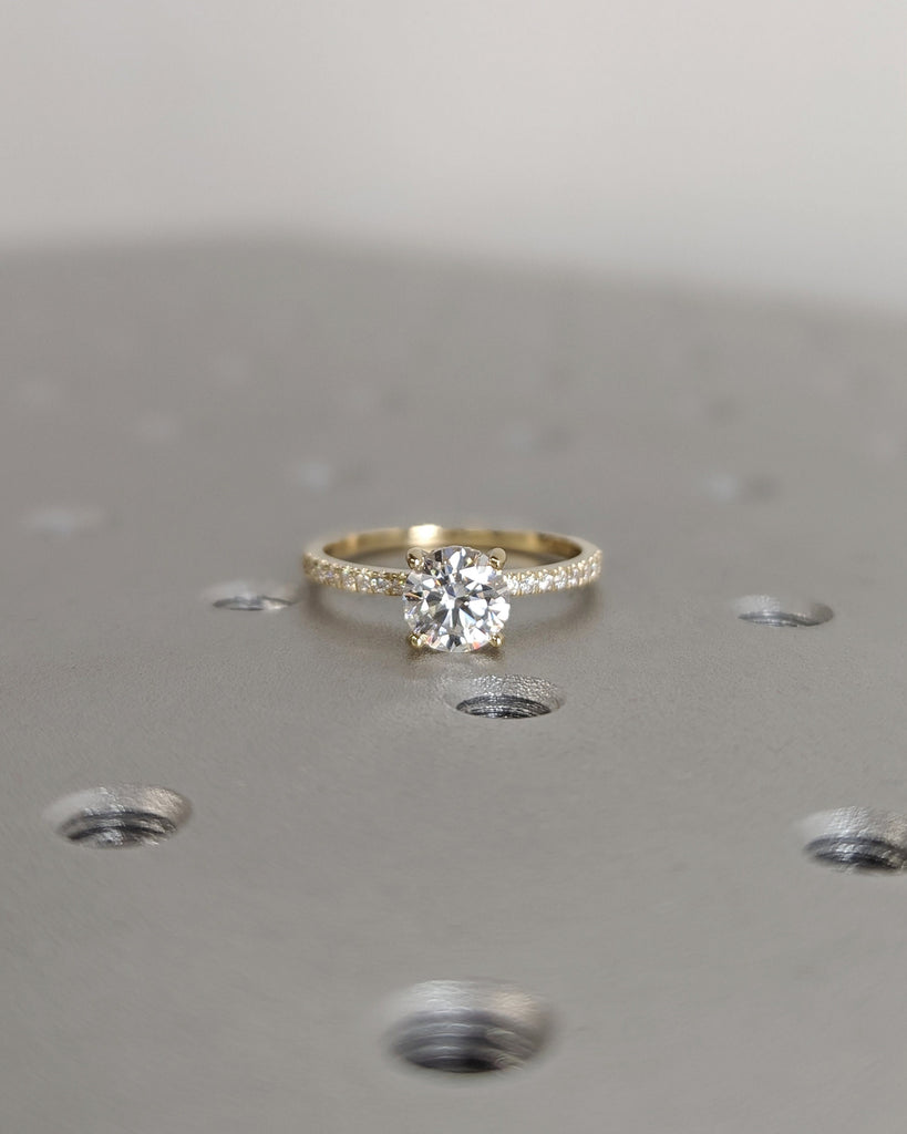 Round Engagement Ring, Round Cut Moissanite Engagement Ring, Moissanite Hidden Halo Ring, Round Moissanite Ring, Hidden Halo Ring, Art Deco