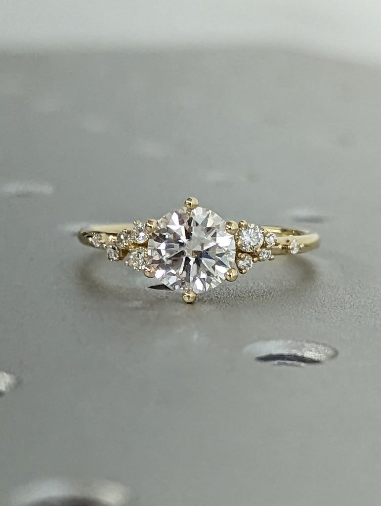 1.5ct Round Lab Grown Diamond 14K Yellow Gold Snowdrift Diamond Cluster 6 Prongs Engagement Ring