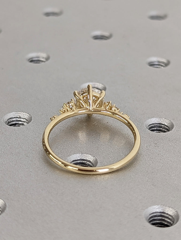 Unique 1.5ct Round Lab Grown Diamond Wedding Anniversary Ring Set | 14K Yellow Gold Snowdrift Moissanites Cluster Engagement Ring for Her