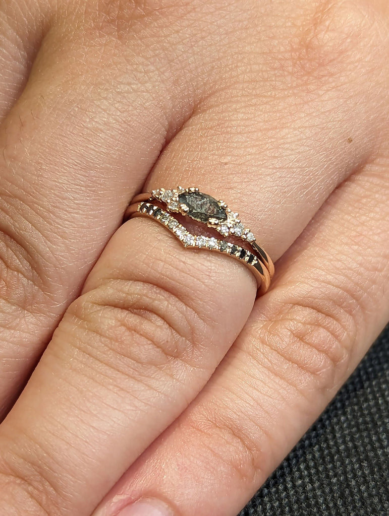 0.25ct Marquise Salt and Pepper Diamond Rose Gold Curved Wedding Ring Set