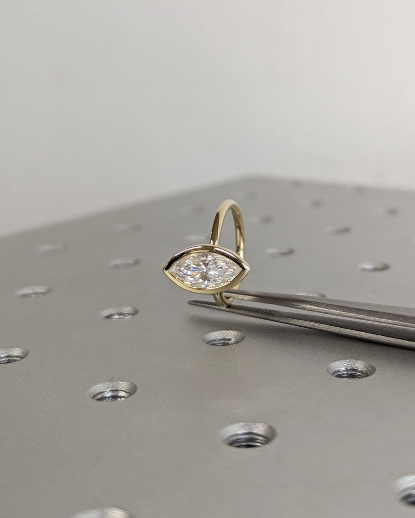 1.5 Carat Marquise Engagement Ring, Marquise Moissanite Solitaire Engagement Ring, Wedding Ring, Anniversary Ring 14K Yellow Gold Bezel Ring