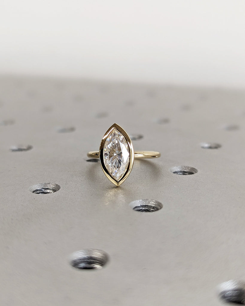 1.5 Carat Marquise Engagement Ring, Marquise Moissanite Solitaire Engagement Ring, Wedding Ring, Anniversary Ring 14K Yellow Gold Bezel Ring