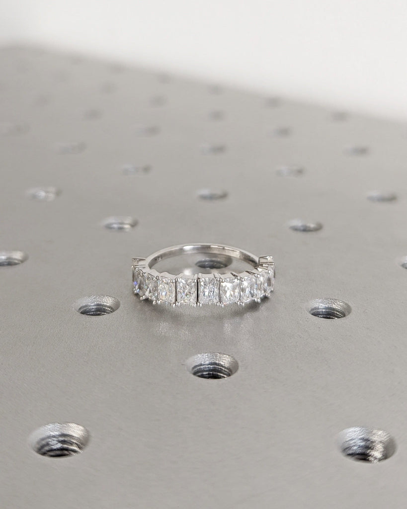 3x4mm Radiant Cut Moissanite Band, Half Eternity Radiant Band, Radiant Wedding Band, Anniversary Ring, Gift For Her, Art Deco, Curved Band