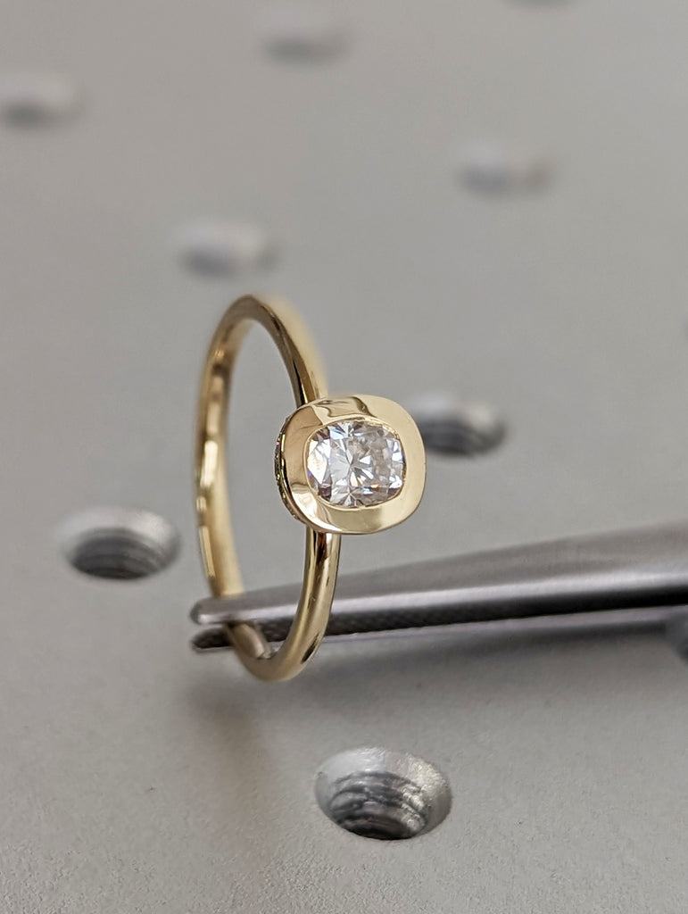 0.5ct Cushion Cut Lab Diamond Solitaire Diamond Moissanite Hidden Halo 14K Yellow Gold Wedding Anniversary Ring
