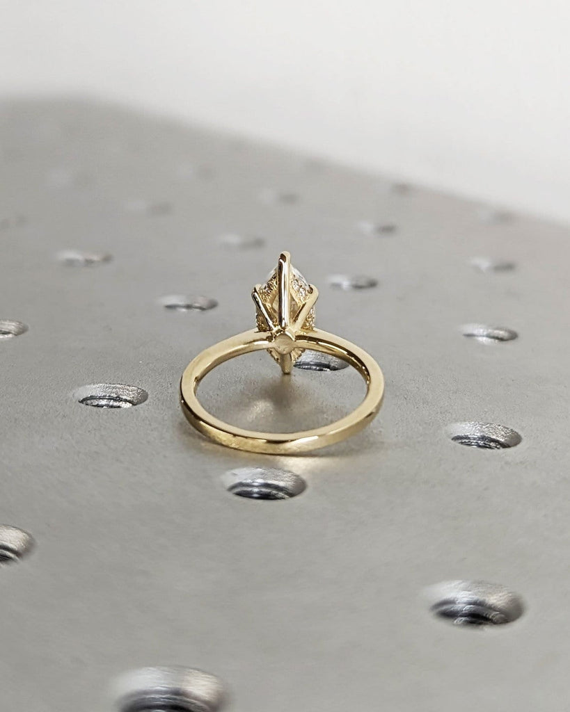 1.5ct Marquise Lab Diamond 14K Yellow Gold Hidden Halo Engagement Ring