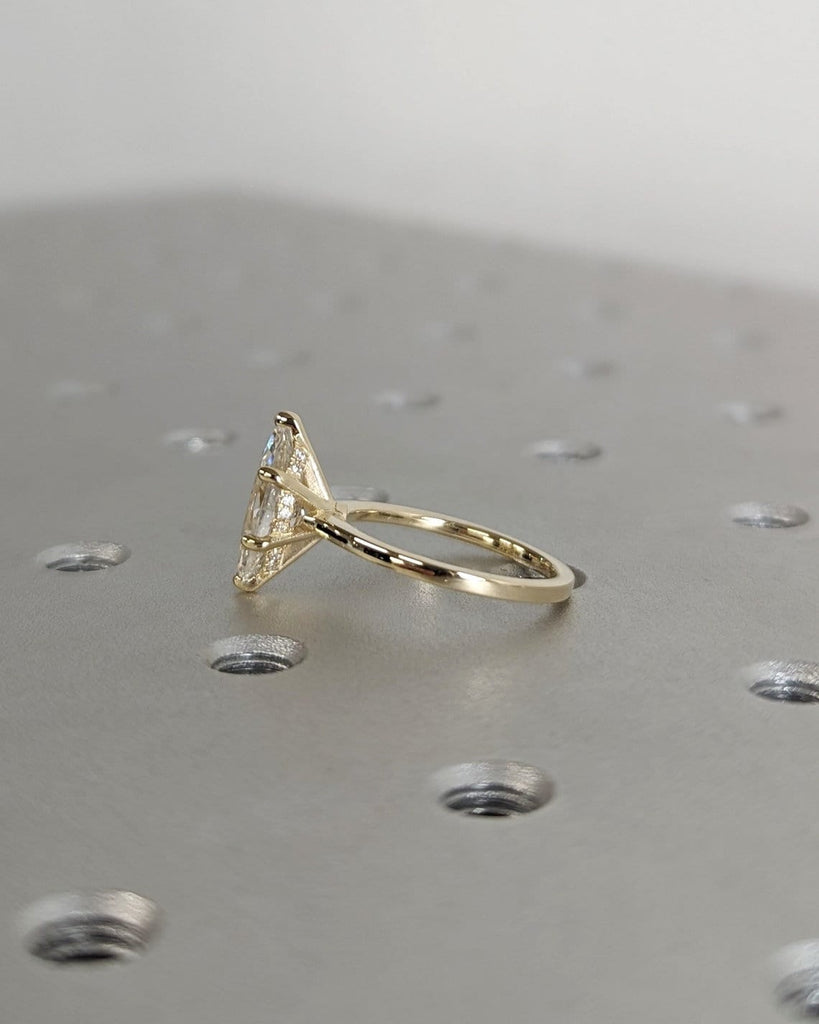 1.5ct Marquise Lab Diamond 14K Yellow Gold Moissanite Hidden Halo Wedding Anniversary Ring