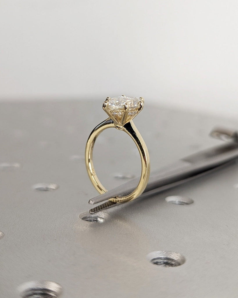 1.5ct Marquise Lab Diamond 14K Yellow Gold Diamond Hidden Halo Wedding Anniversary Ring