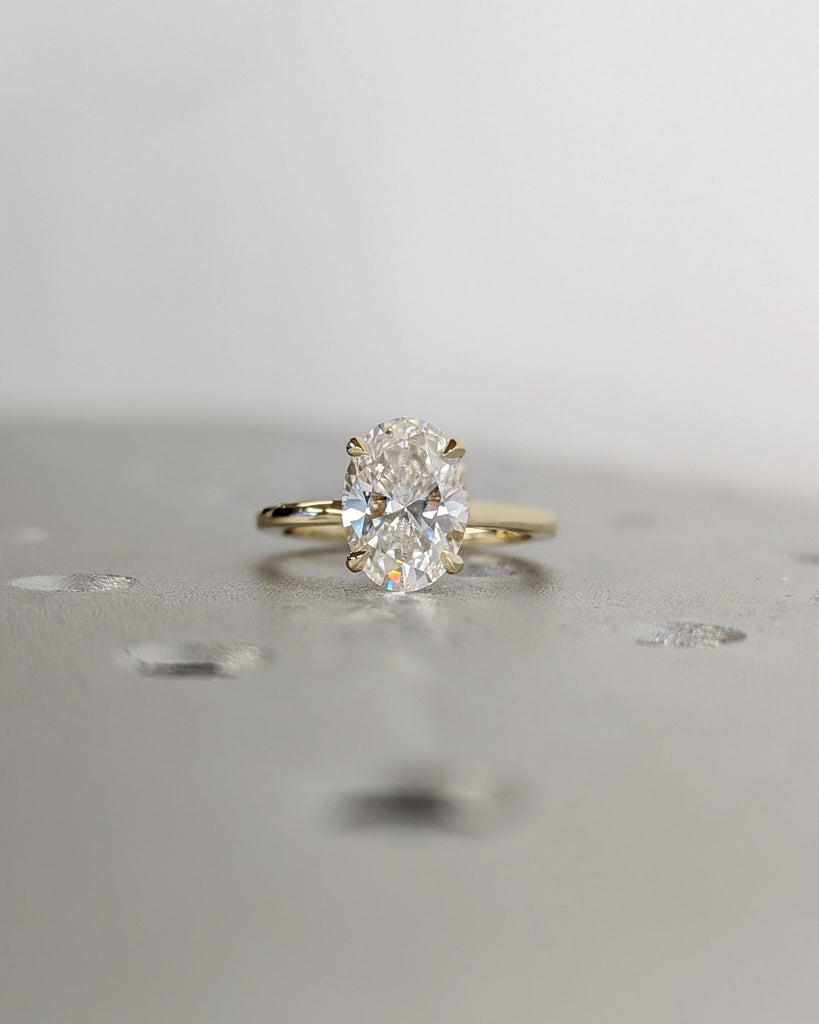 2.0cts Lab Diamond Oval Engagement Ring, Oval Lab Diamond and Solitaire Wedding Ring, Yellow Gold Lab Diamond Ring, Minimalist Ring, Vintage