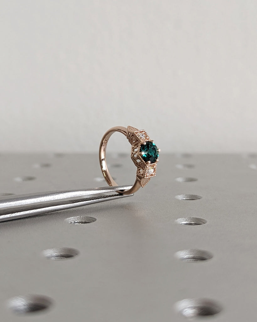 Emerald ring vintage emerald engagement ring 14k rose gold ring gift unique antique wedding promise anniversary ring for her birthstone ring