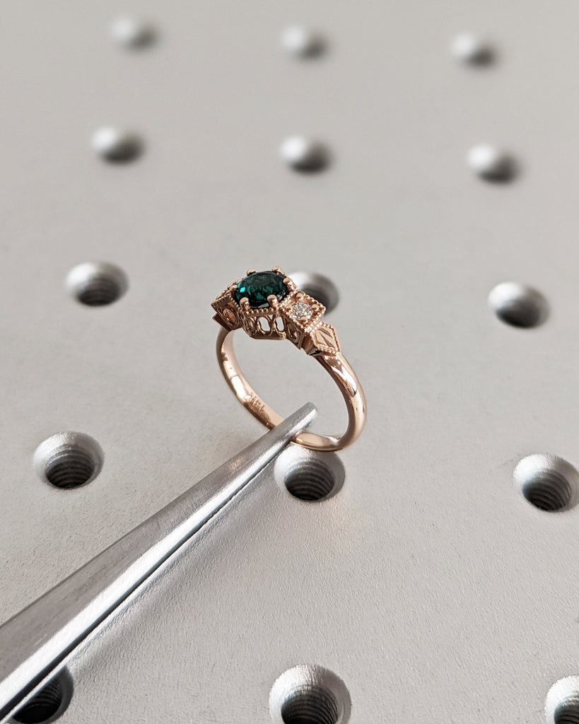 Emerald ring vintage emerald engagement ring 14k rose gold ring gift unique antique wedding promise anniversary ring for her birthstone ring