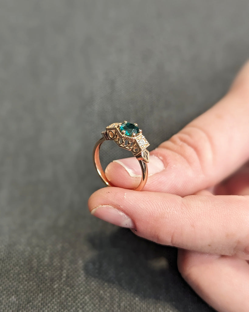 Emerald ring vintage emerald engagement ring 14k rose gold ring gift unique antique wedding promise anniversary ring for her birthstone ring