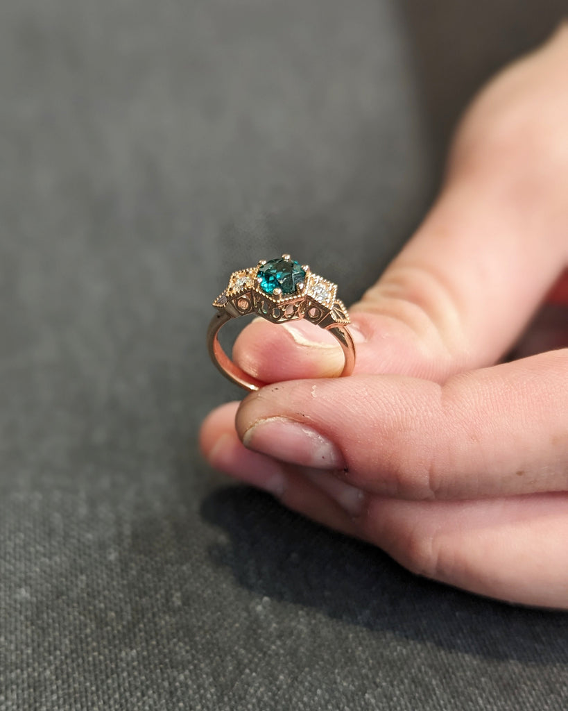 Emerald ring vintage emerald engagement ring 14k rose gold ring gift unique antique wedding promise anniversary ring for her birthstone ring