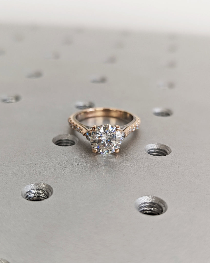 Moissanite engagement ring round cut vintage engagement ring prong set ring moissanite ring two tone anniversary ring rose & white gold