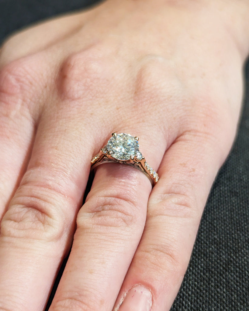 Moissanite engagement ring round cut vintage engagement ring prong set ring moissanite ring two tone anniversary ring rose & white gold