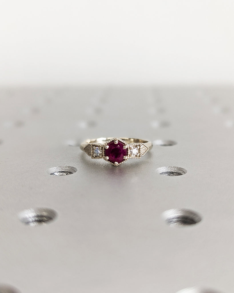 0.5ct Ruby Engagement Ring, Vintage Ruby Ring, Ruby Engagement Ring Milgrain Ring, 14K Gold Ruby Ring, Simple Promise Ring, Art Deco Ring