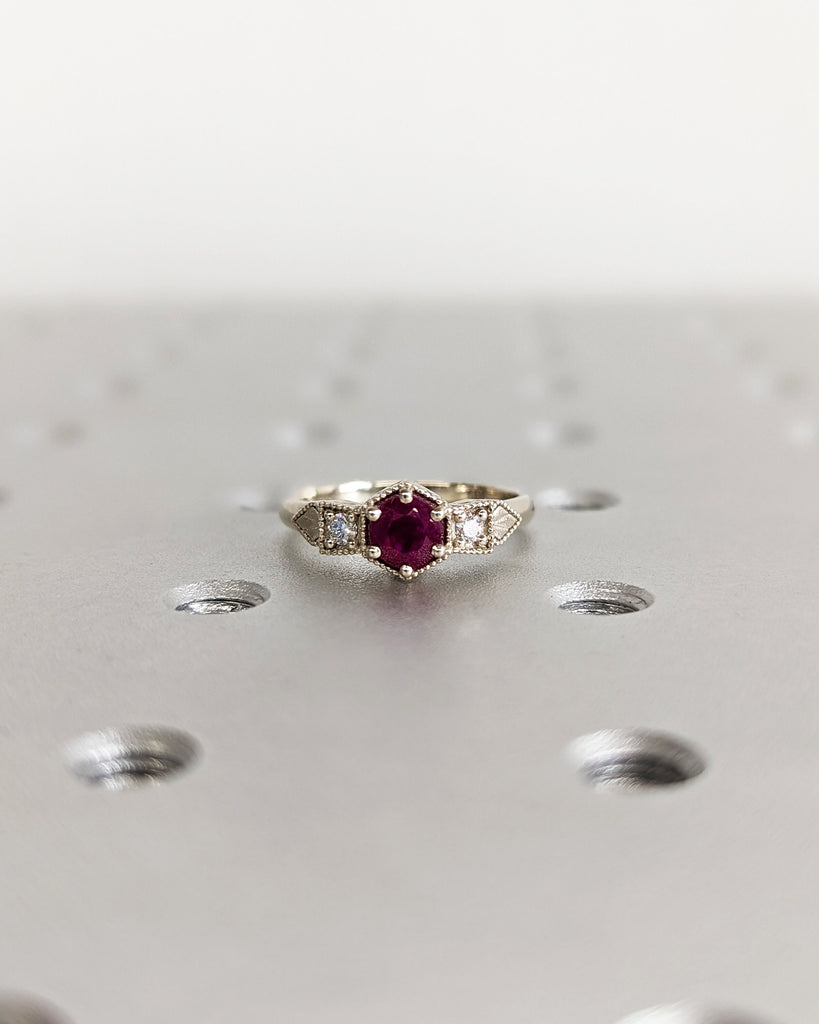0.5ct Ruby Engagement Ring, Vintage Ruby Ring, Ruby Engagement Ring Milgrain Ring, 14K Gold Ruby Ring, Simple Promise Ring, Art Deco Ring