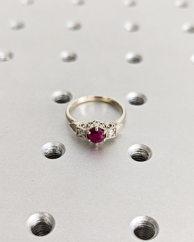 0.5ct Ruby Engagement Ring, Vintage Ruby Ring, Ruby Engagement Ring Milgrain Ring, 14K Gold Ruby Ring, Simple Promise Ring, Art Deco Ring