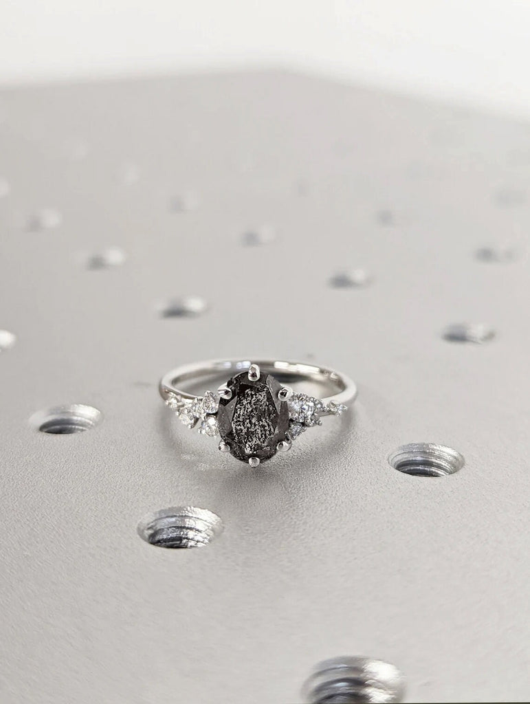 Salt And Pepper Ring Vintage Diamond Engagement Ring 14K Gold Unique Snowdrift 6 Prong Engagement Ring Diamond Wedding Ring For Her Art Deco