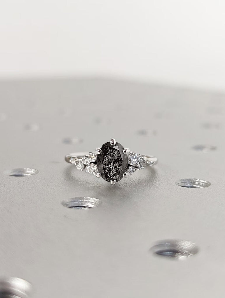 Salt And Pepper Ring Vintage Diamond Engagement Ring 14K Gold Unique Snowdrift 6 Prong Engagement Ring Diamond Wedding Ring For Her Art Deco
