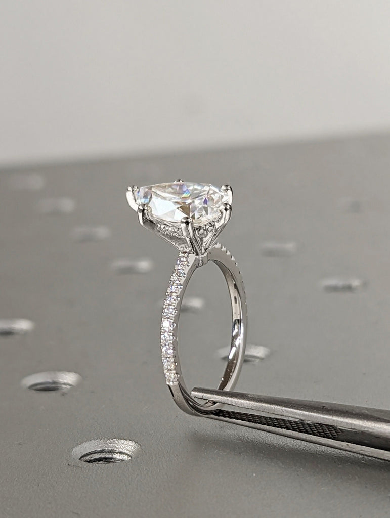 2.5ct Pear Cut Lab DIamond 14K White Gold Diamond HIdden Halo Promise Ring