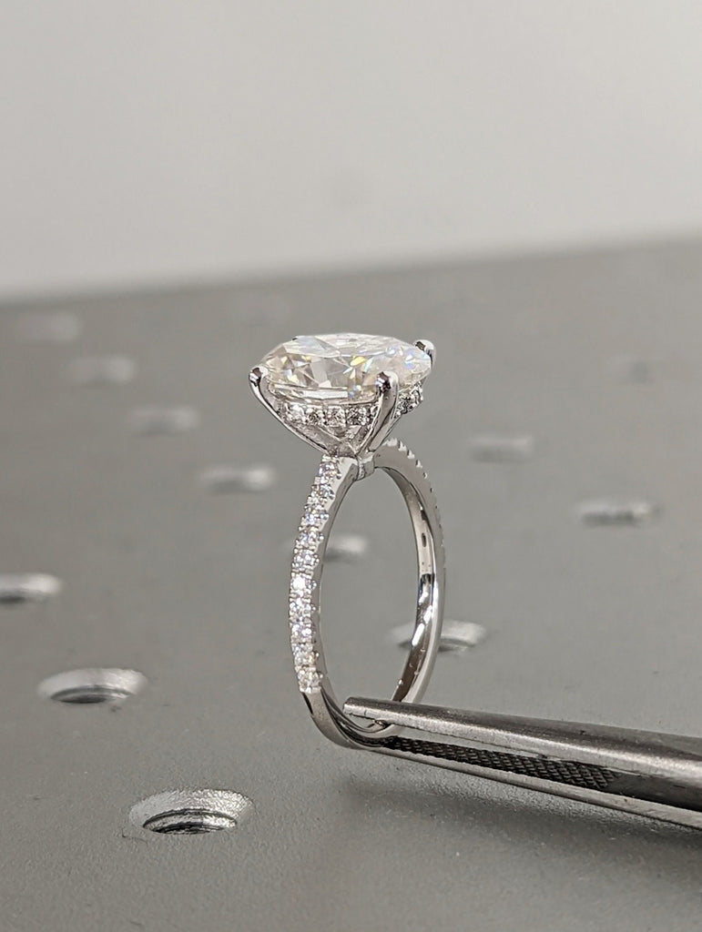14K White Gold 2.5ct Oval Cut Lab Diamond Hidden Halo Wedding Anniversary Ring