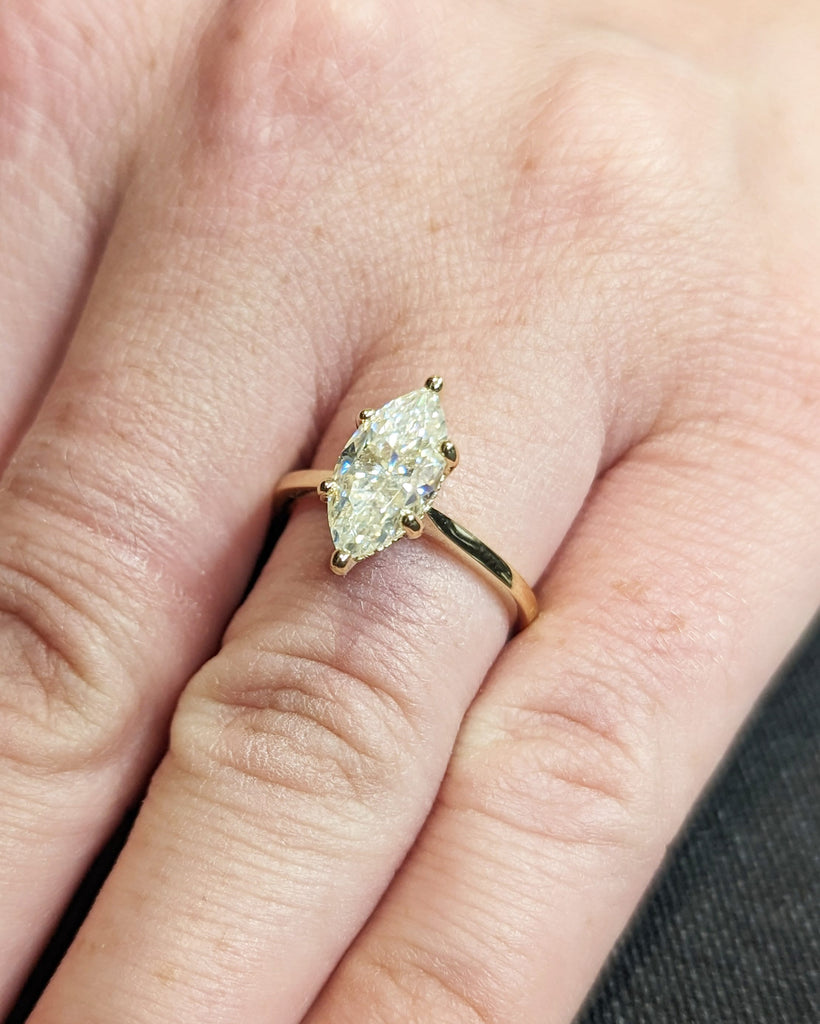 1.5 Carat Marquise Engagement Ring, Marquise Moissanite Solitaire Engagement Ring, Wedding Ring, Anniversary Ring 14K Solid Real Yellow Gold
