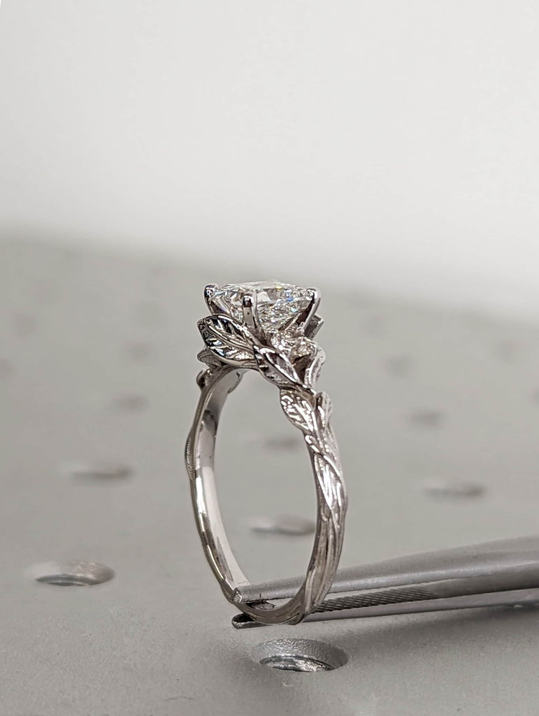 Nature Inspired 1ct Princess cut Lab Diamond 14K White Gold Wedding Anniversary Ring