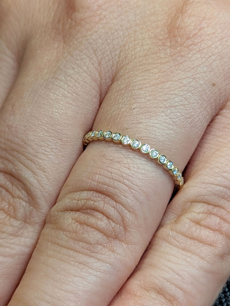 14K Yellow Gold Bezel Set Round Diamond or Moissanite Half Eternity Stacking Wedding Band