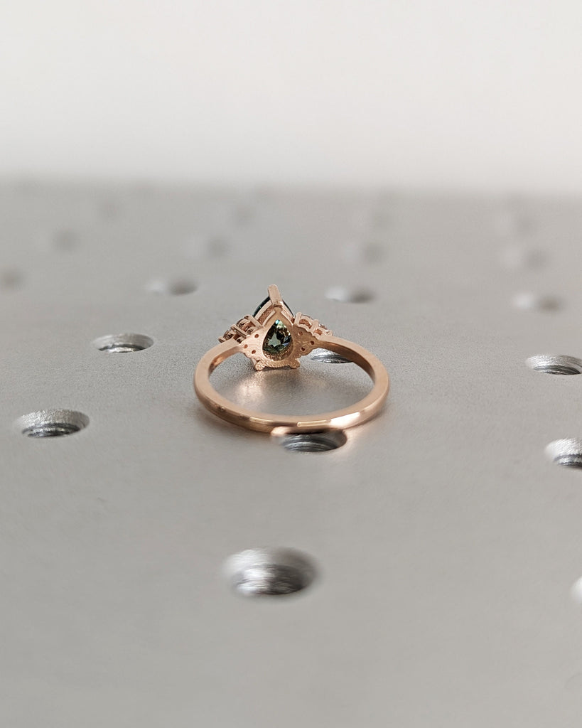 Pear Green Moissanite Engagement Ring, Heavenly Wedding Ring, Cyan Blue Moissanite Ring, Ring for Women, Anniversary Gift Ring, Cluster Ring